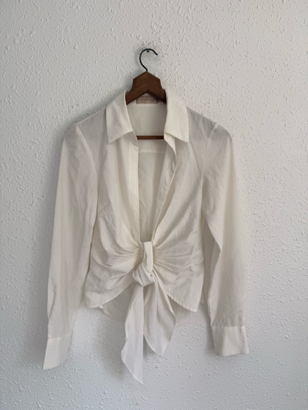 Choosy white collared knot collars dress shirt women’s 2